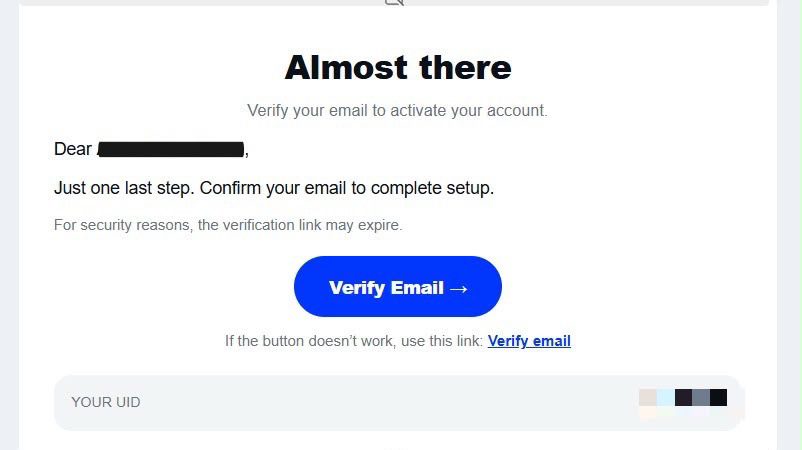 Email di Bullwaves con il bottone Verify Email